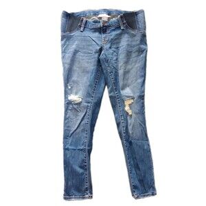 Women’s Isabel Maternity Skinny Entubado Dark Blue Denim Jeans Size 8 Distressed